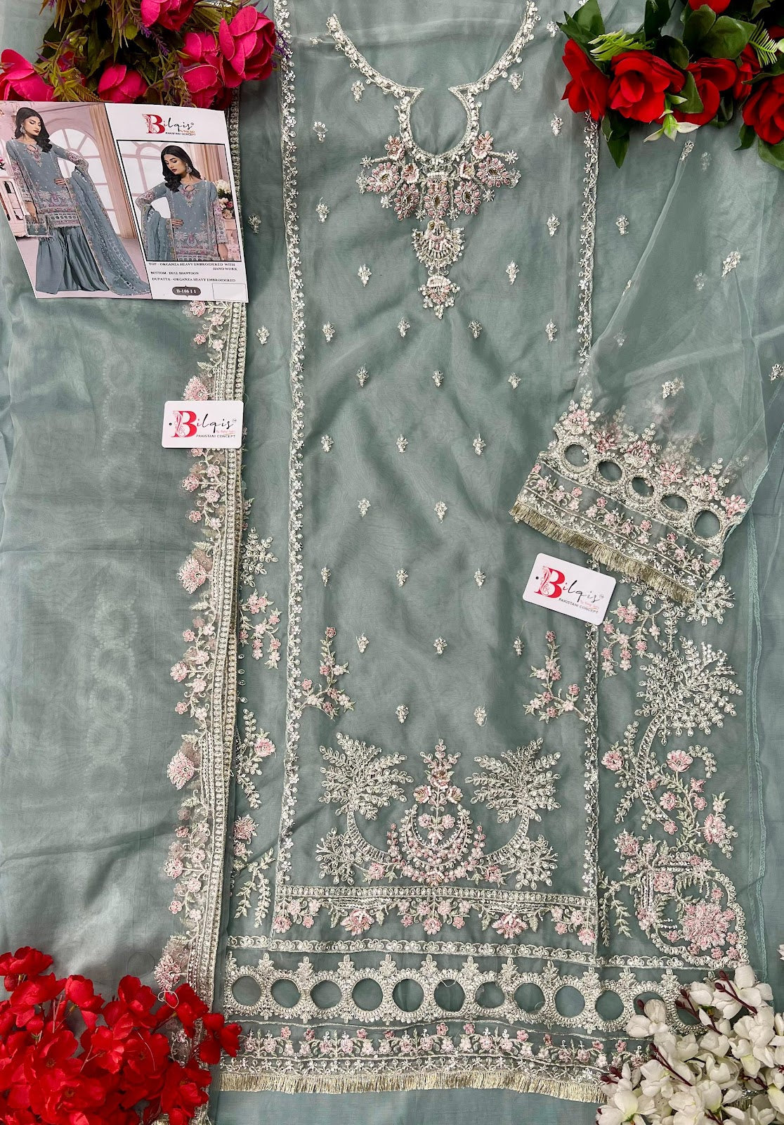 B 106Ijkl Bilqis Organza Pakistani Salwar Suits Wholesale Rate