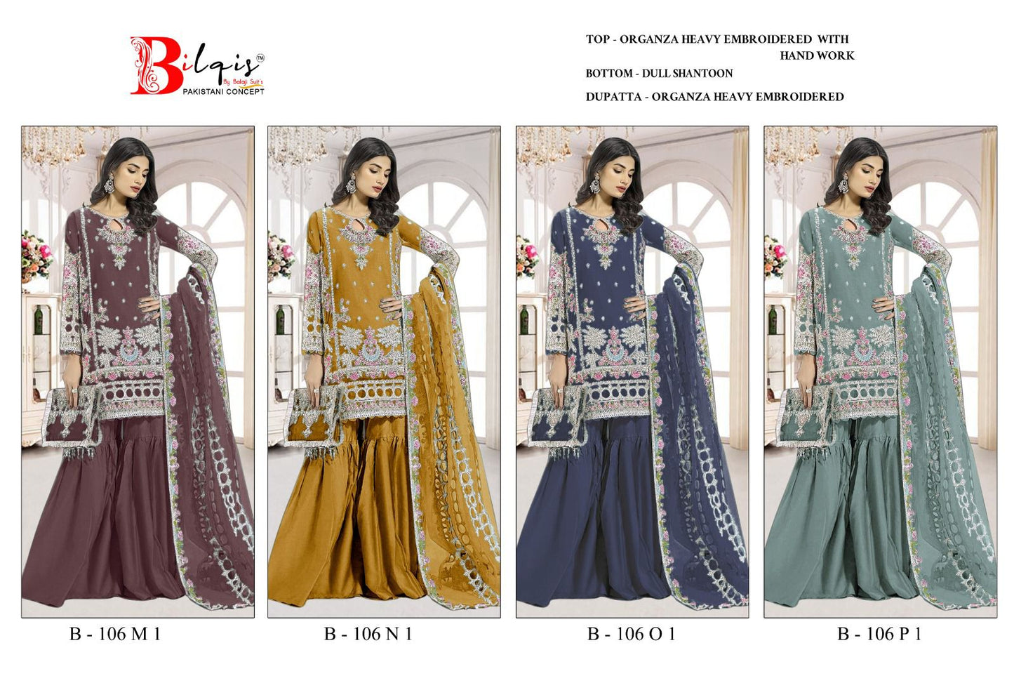 B 106Mnop Bilqis Organza Pakistani Salwar Suits Wholesaler