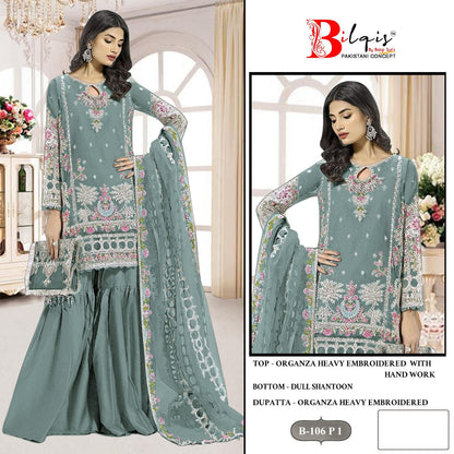 B 106Mnop Bilqis Organza Pakistani Salwar Suits Wholesaler