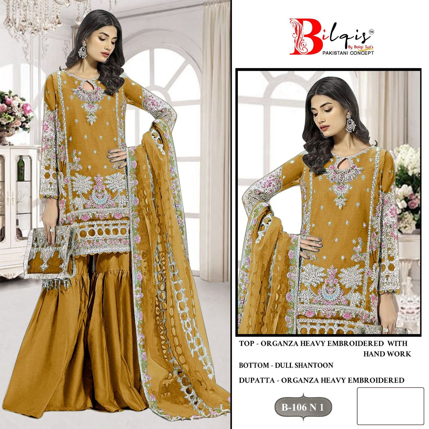 B 106Mnop Bilqis Organza Pakistani Salwar Suits Wholesaler