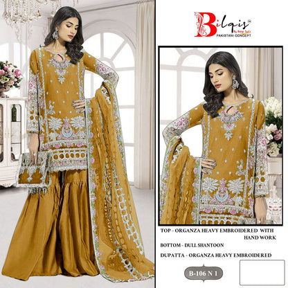 B 106Mnop Bilqis Organza Pakistani Salwar Suits Wholesaler