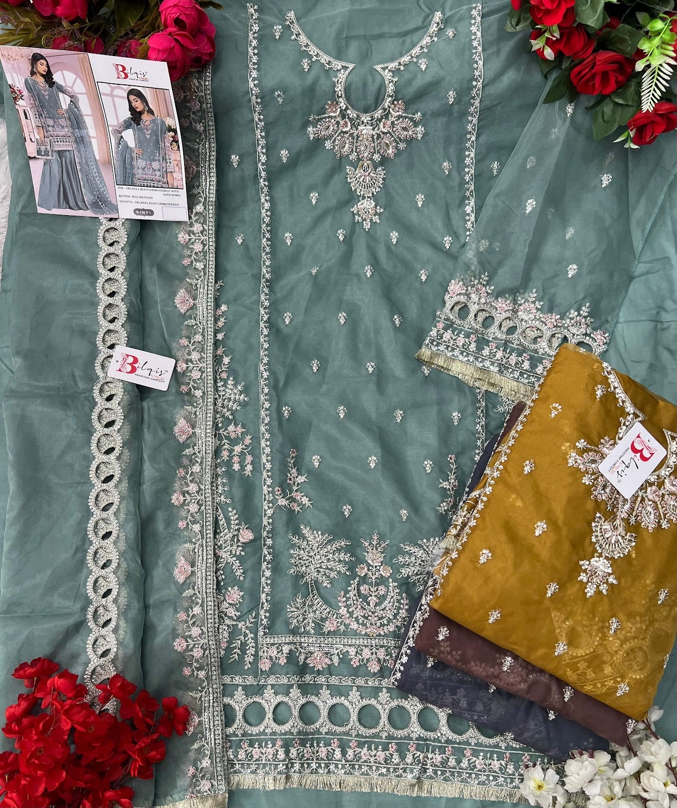 B 106Mnop Bilqis Organza Pakistani Salwar Suits Wholesaler
