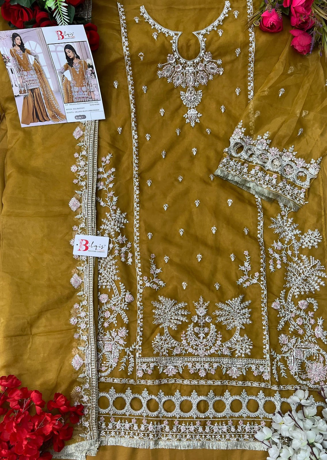 B 106Mnop Bilqis Organza Pakistani Salwar Suits Wholesaler