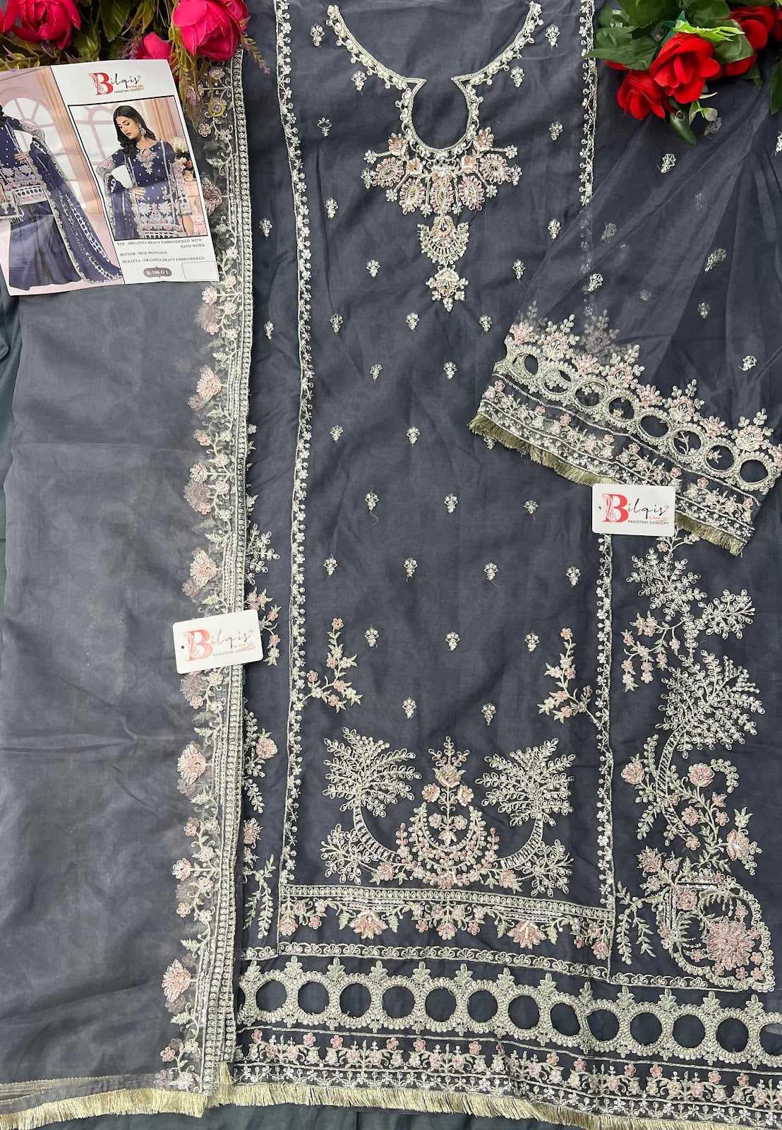 B 106Mnop Bilqis Organza Pakistani Salwar Suits Wholesaler