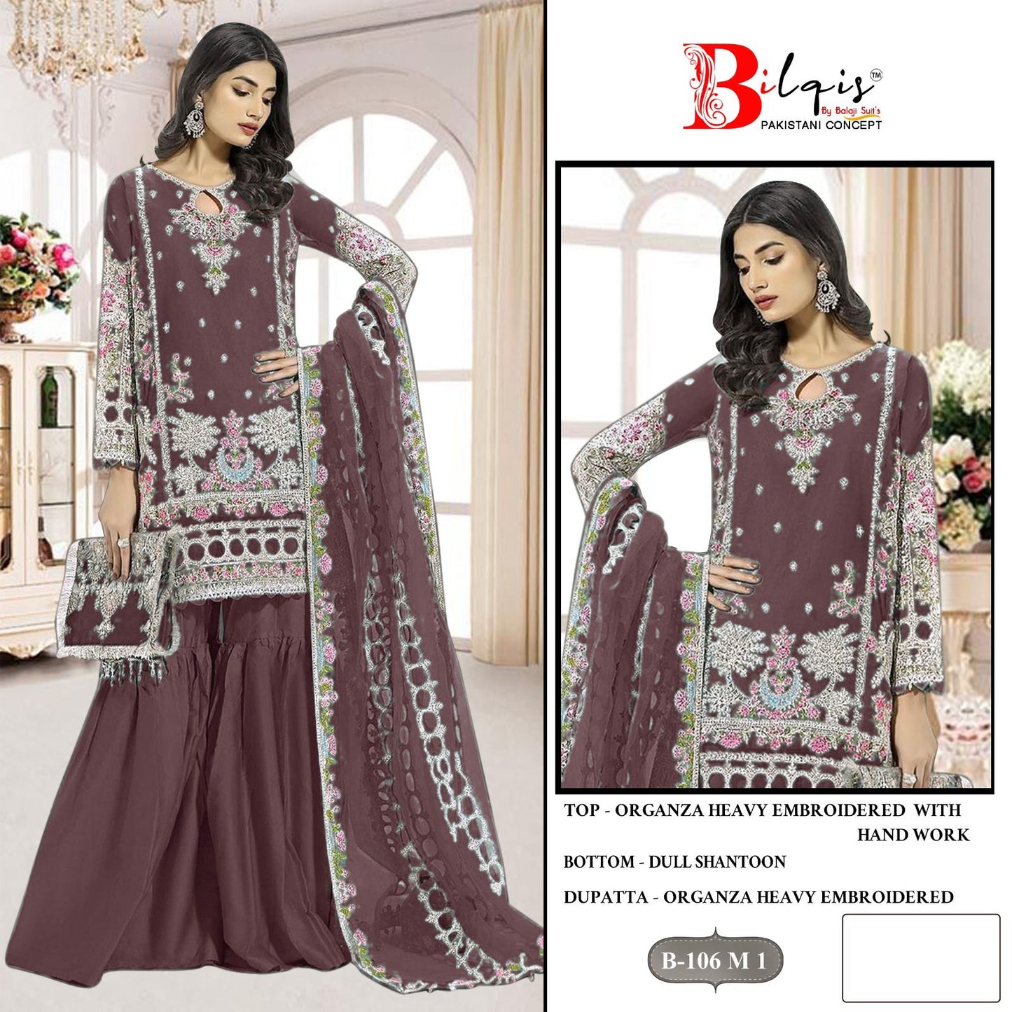 B 106Mnop Bilqis Organza Pakistani Salwar Suits Wholesaler