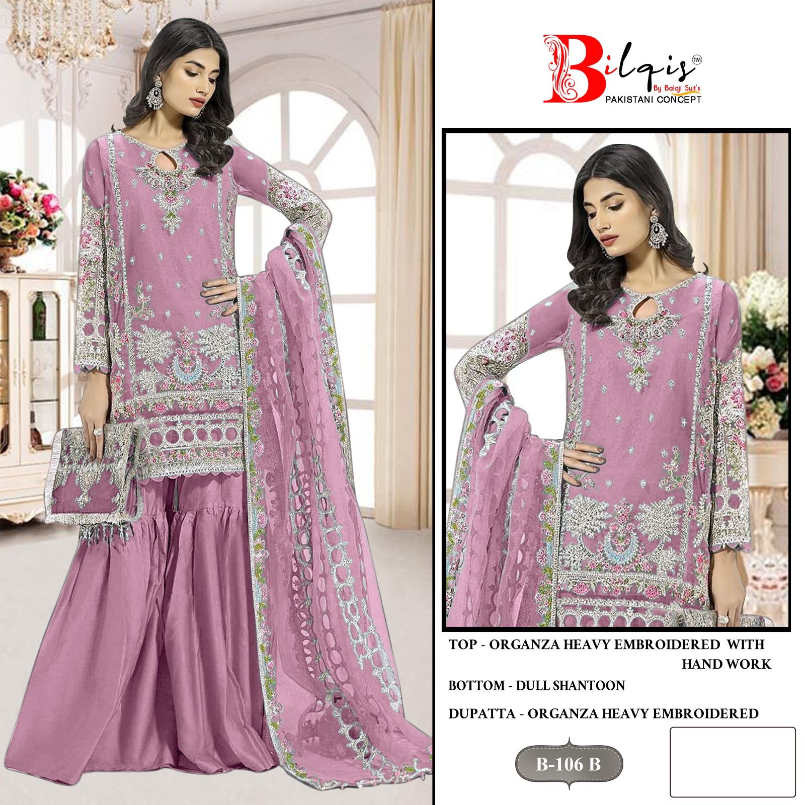 B 106 Abcd Bilqis Organza Pakistani Salwar Suits Manufacturer India