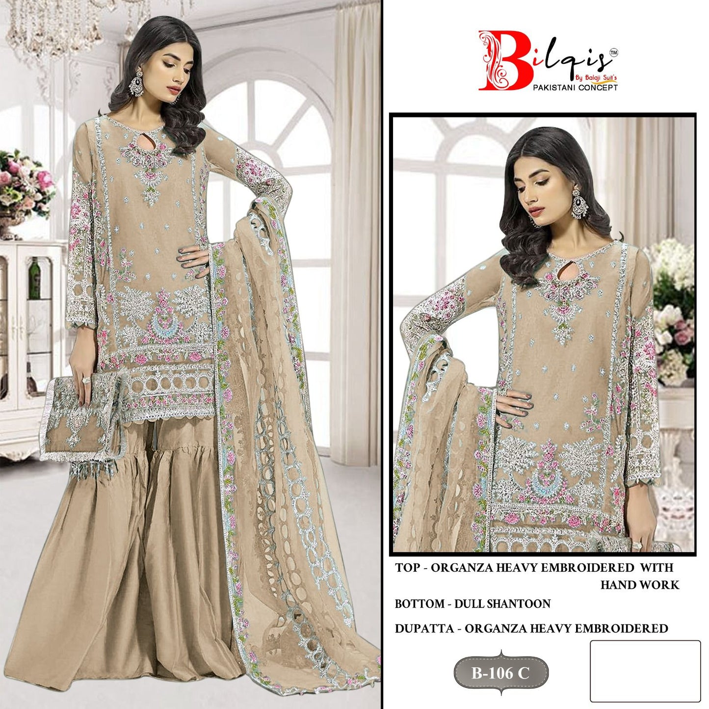 B 106 Abcd Bilqis Organza Pakistani Salwar Suits Manufacturer India