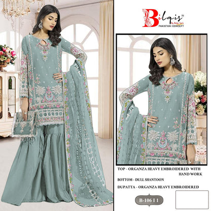 B 106 I1 To L1 Bilqis Organza Pakistani Salwar Suits Wholesale Rate