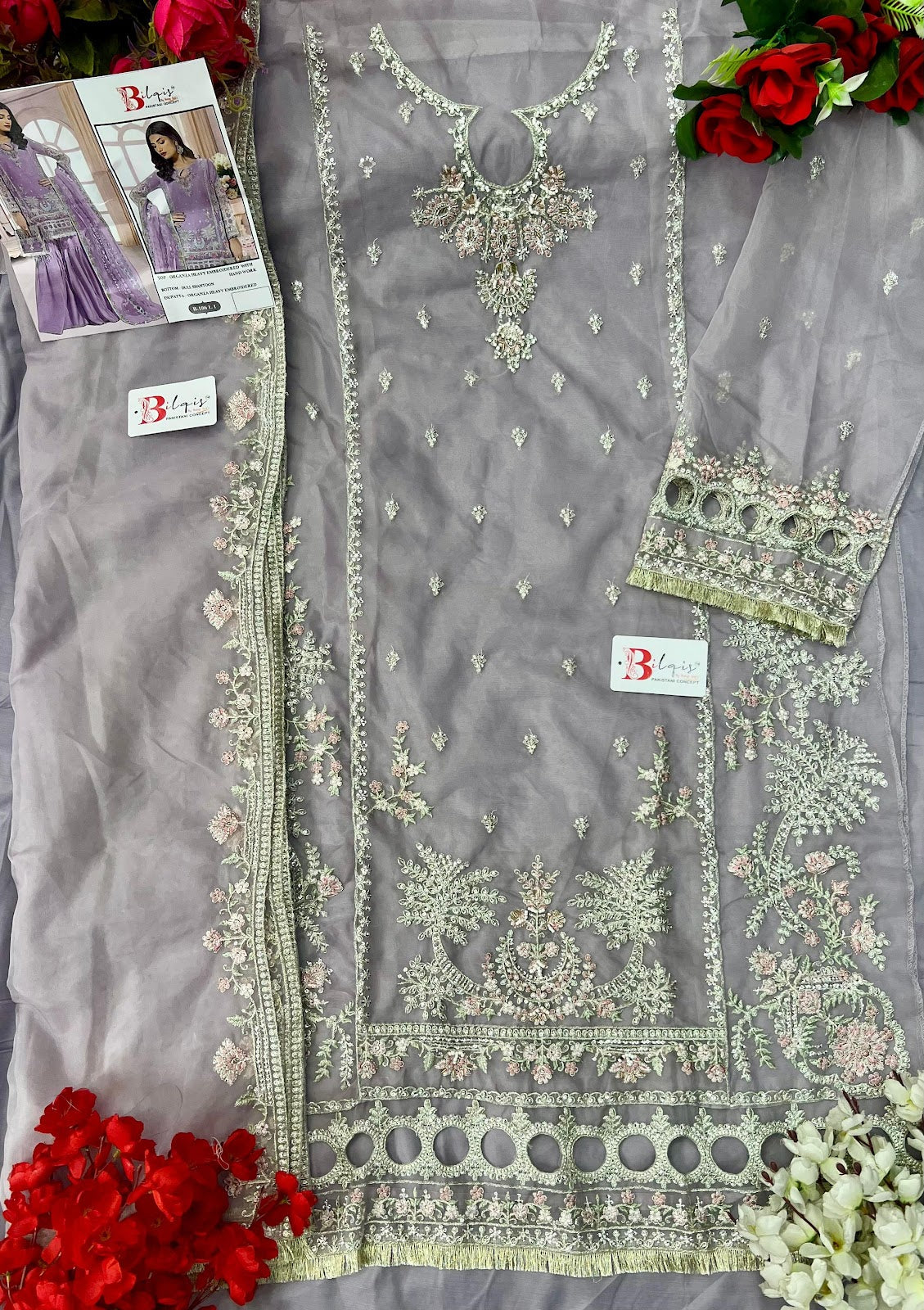 B 106 I1 To L1 Bilqis Organza Pakistani Salwar Suits Wholesale Rate