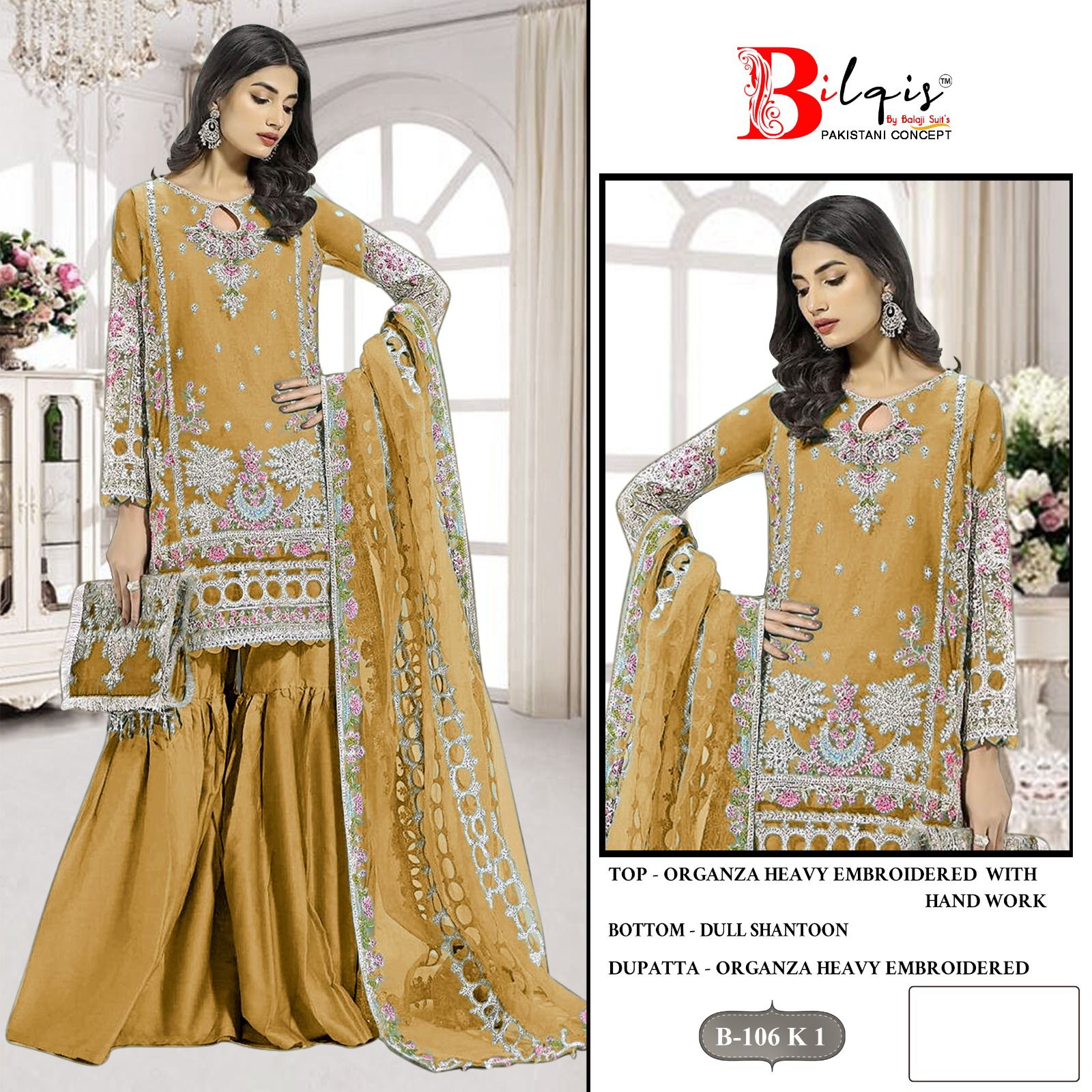 B 106 I1 To L1 Bilqis Organza Pakistani Salwar Suits Wholesale Rate