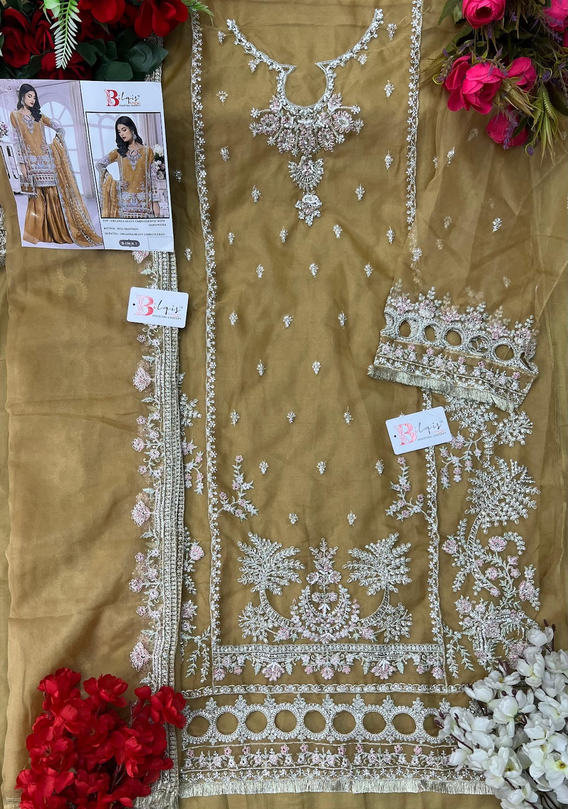 B 106 I1 To L1 Bilqis Organza Pakistani Salwar Suits Wholesale Rate