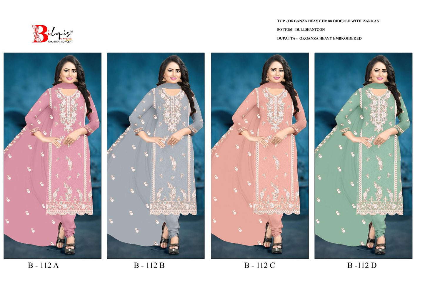 B 112 Bilqis Organza Pakistani Salwar Suits Manufacturer