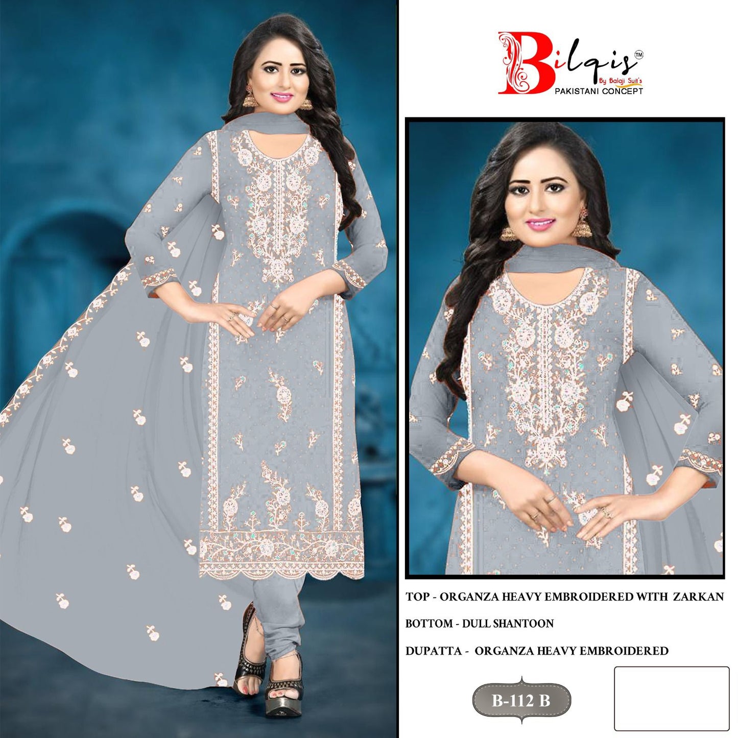 B 112 Bilqis Organza Pakistani Salwar Suits Manufacturer