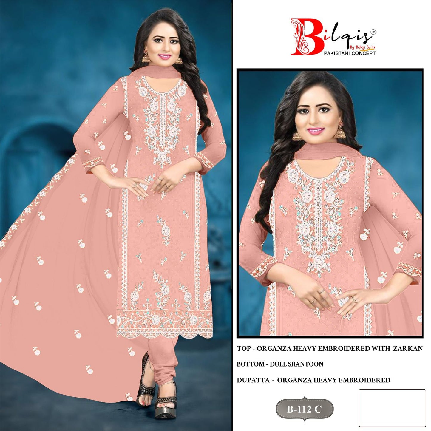 B 112 Bilqis Organza Pakistani Salwar Suits Manufacturer