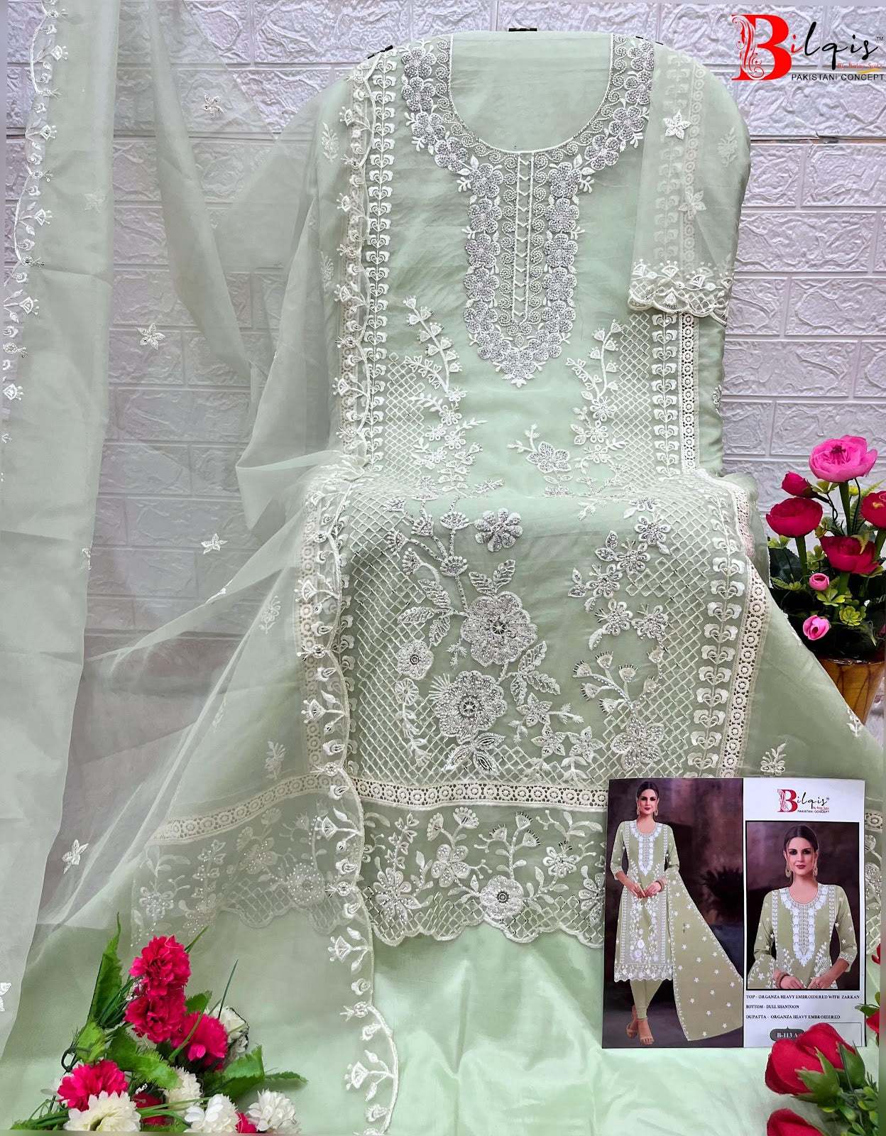 B 113 Bilqis Organza Pakistani Salwar Suits Wholesaler Gujarat
