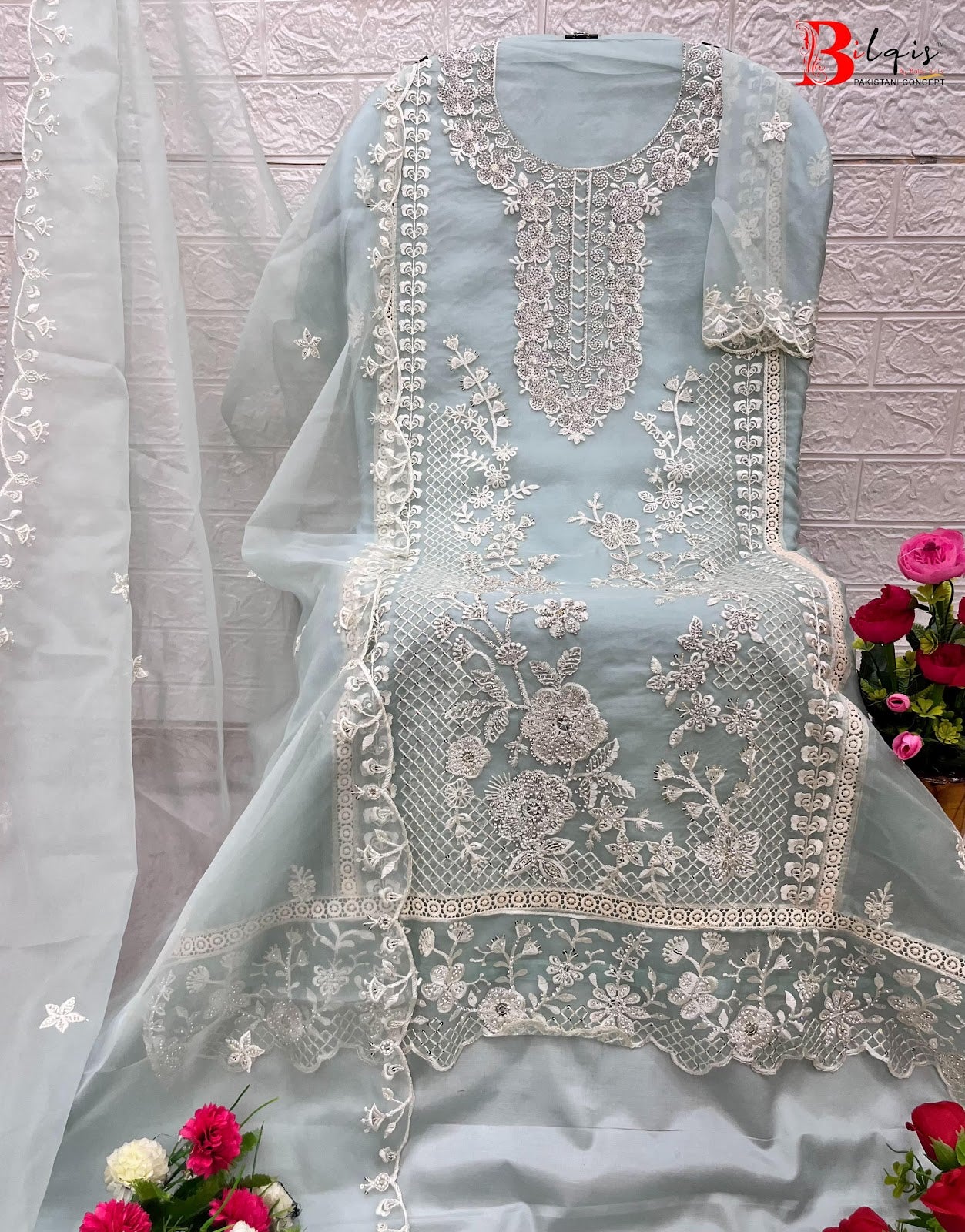 B 113 Bilqis Organza Pakistani Salwar Suits Wholesaler Gujarat