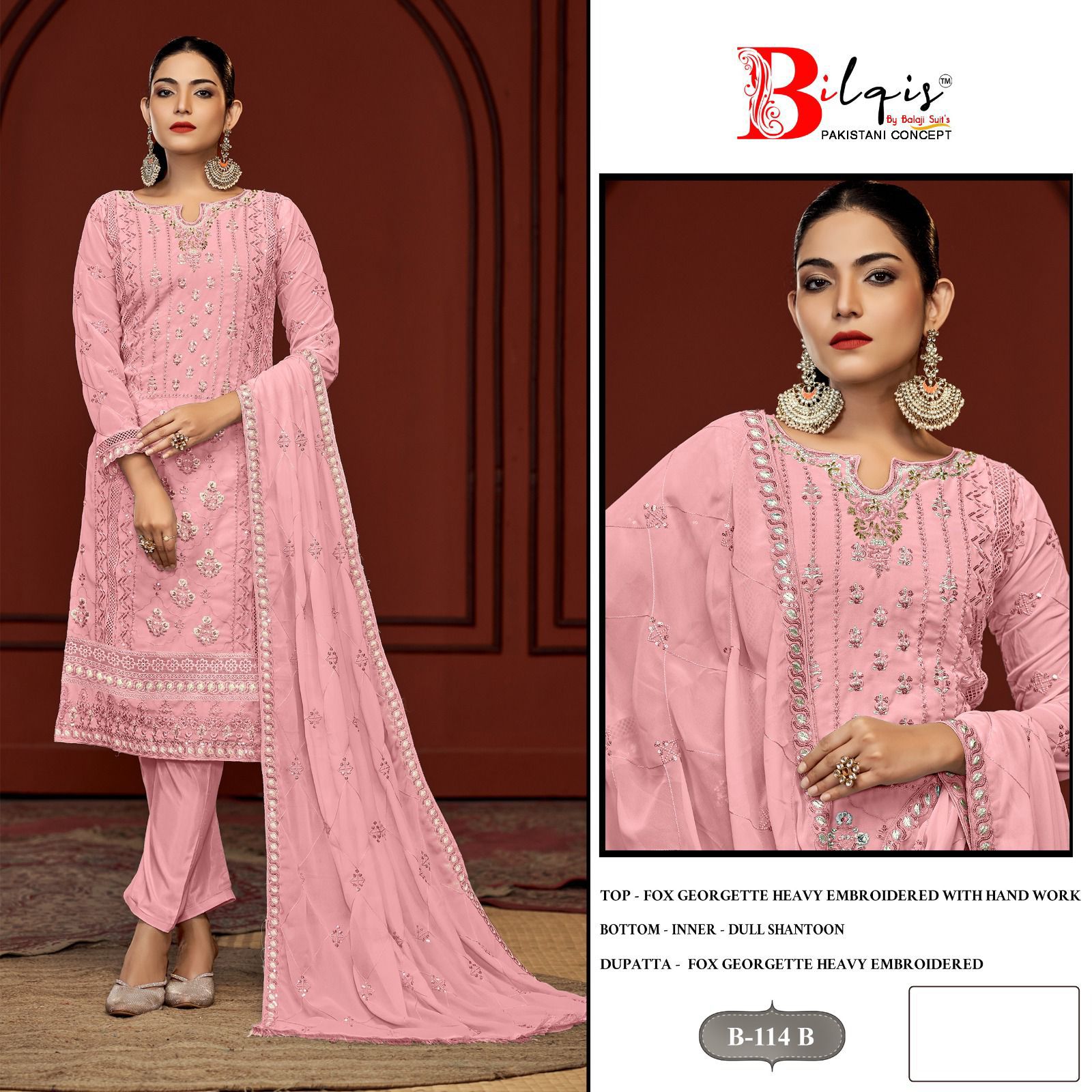 B 114 Bilqis Fox Georgette Pakistani Salwar Suits Manufacturer Ahmedabad