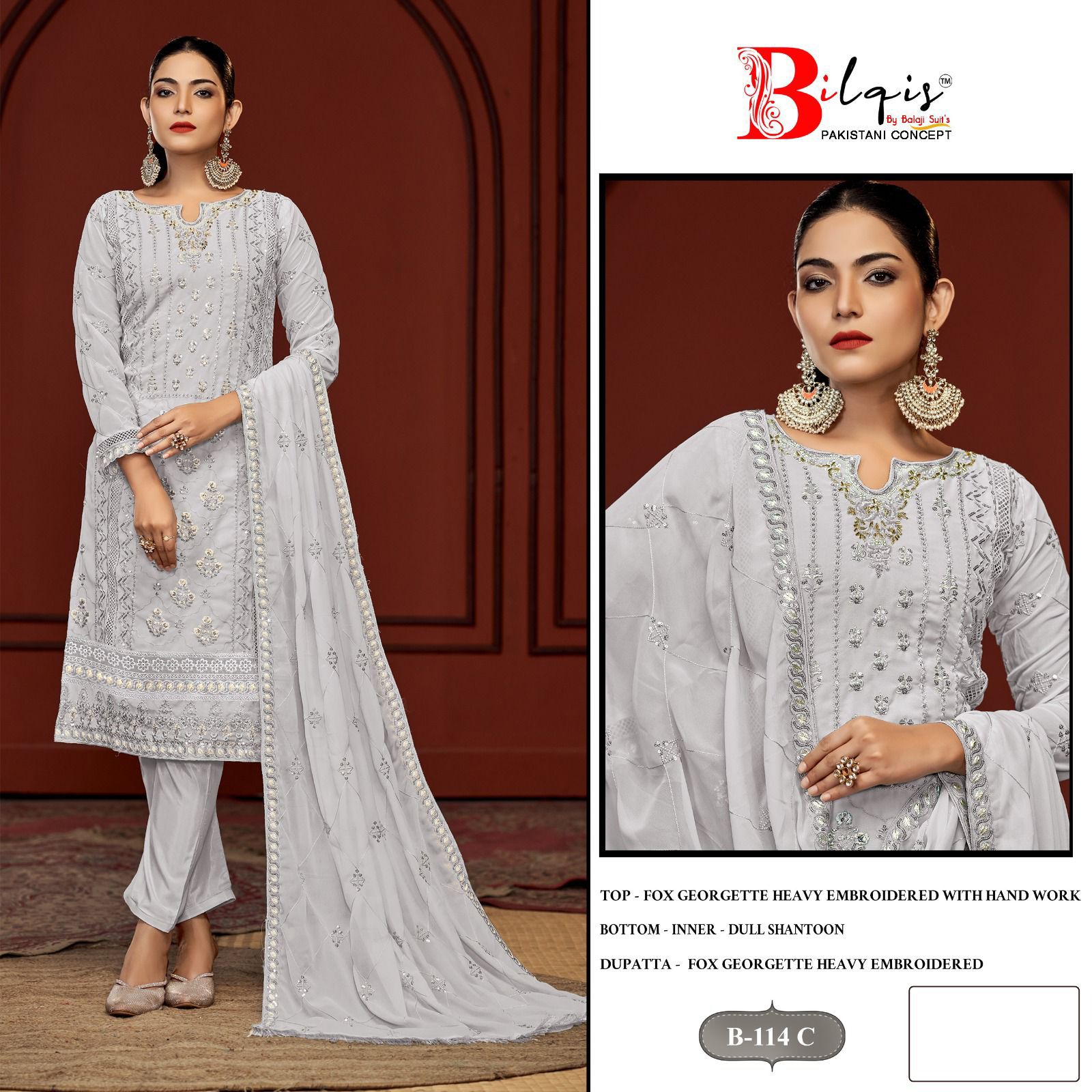 B 114 Bilqis Fox Georgette Pakistani Salwar Suits Manufacturer Ahmedabad