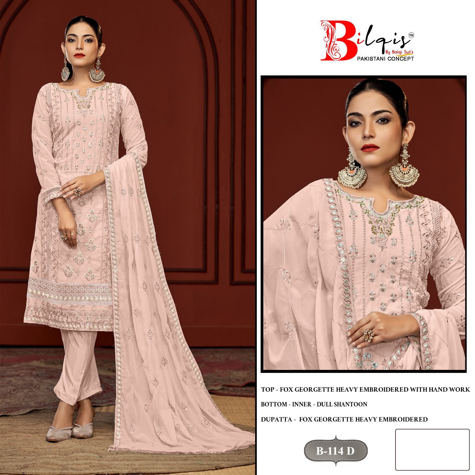 B 114 Bilqis Fox Georgette Pakistani Salwar Suits Manufacturer Ahmedabad