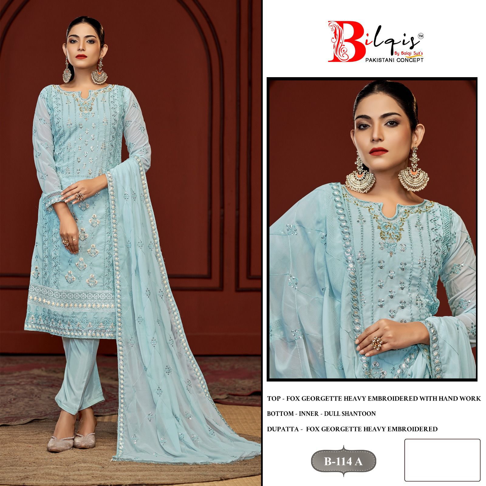 B 114 Bilqis Fox Georgette Pakistani Salwar Suits Manufacturer Ahmedabad