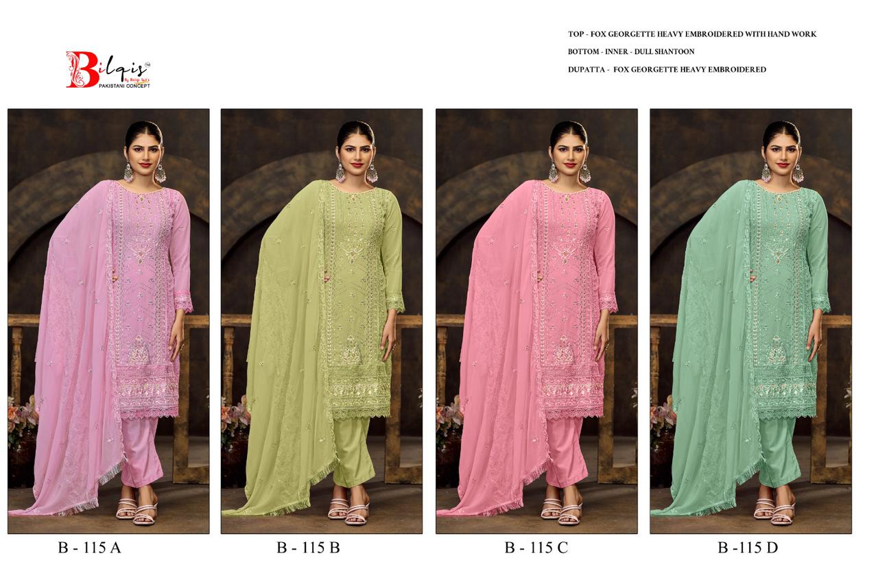 B 115 Bilqis Fox Georgette Pakistani Salwar Suits Exporter