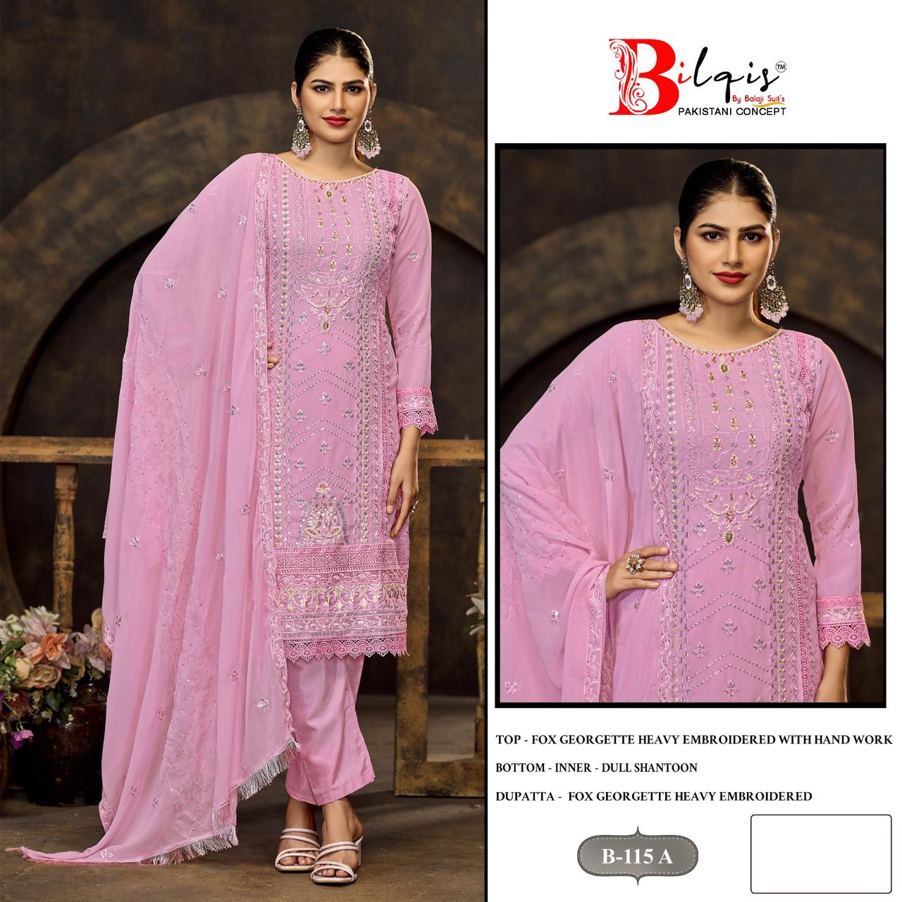 B 115 Bilqis Fox Georgette Pakistani Salwar Suits Exporter