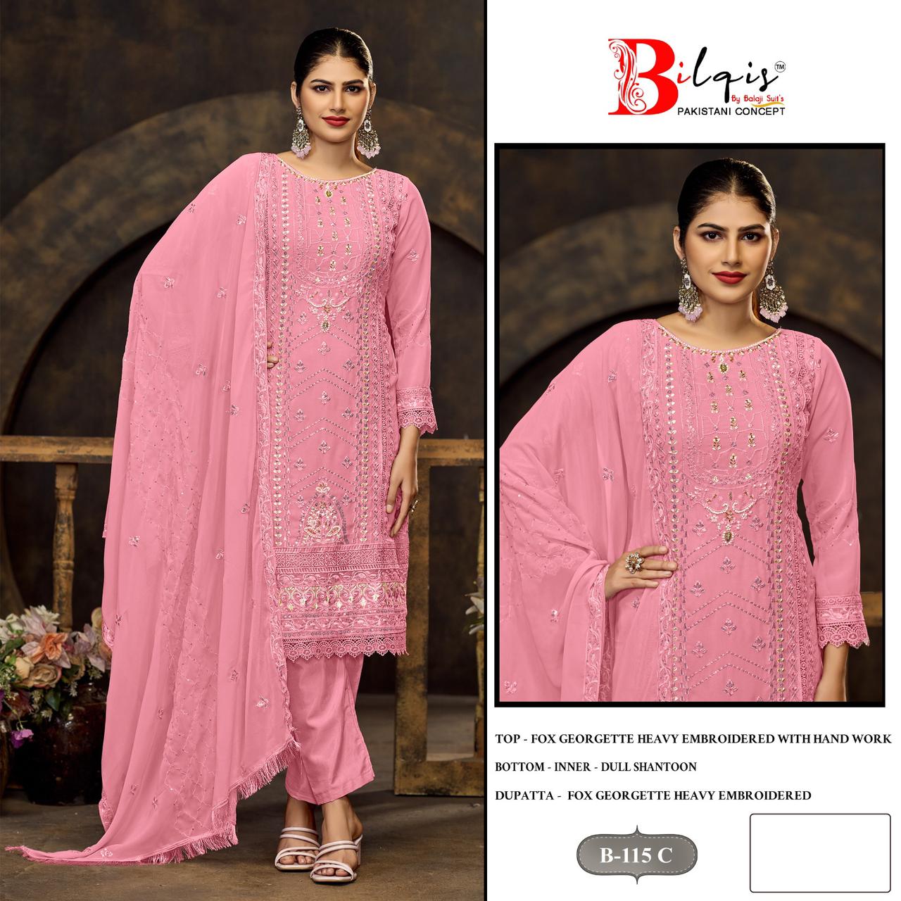 B 115 Bilqis Fox Georgette Pakistani Salwar Suits Exporter