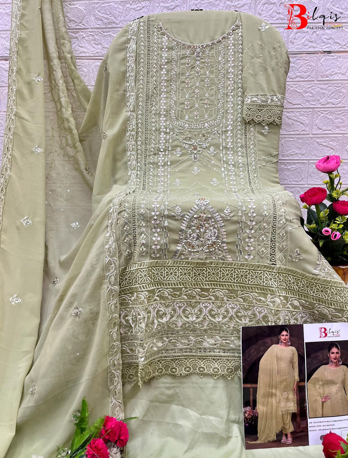 B 115 Bilqis Fox Georgette Pakistani Salwar Suits Exporter