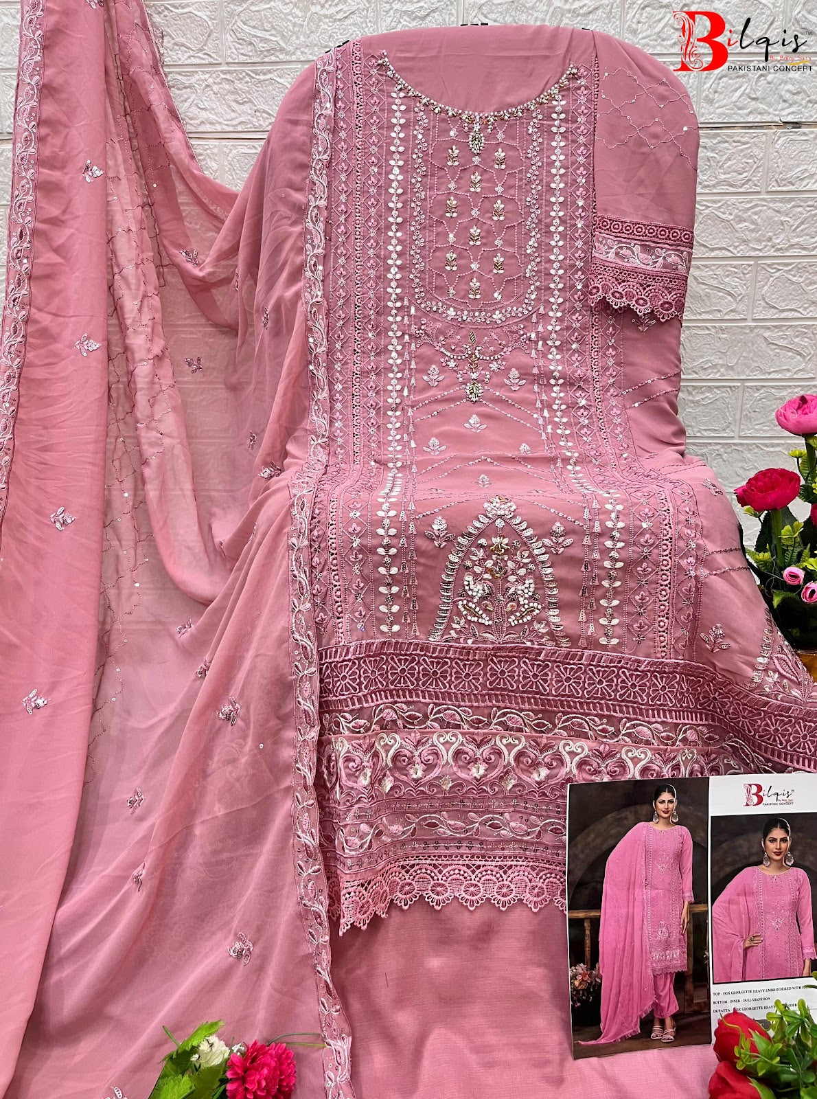 B 115 Bilqis Fox Georgette Pakistani Salwar Suits Exporter