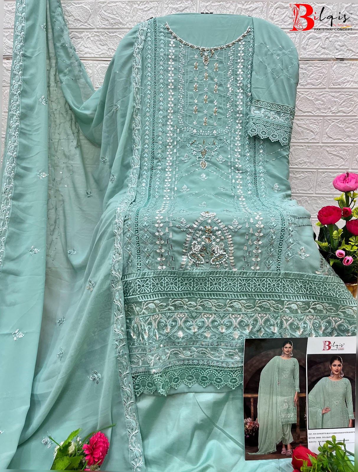 B 115 Bilqis Fox Georgette Pakistani Salwar Suits Exporter