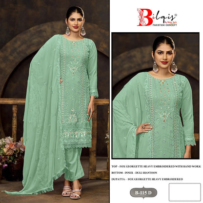 B 115 Bilqis Fox Georgette Pakistani Salwar Suits Exporter