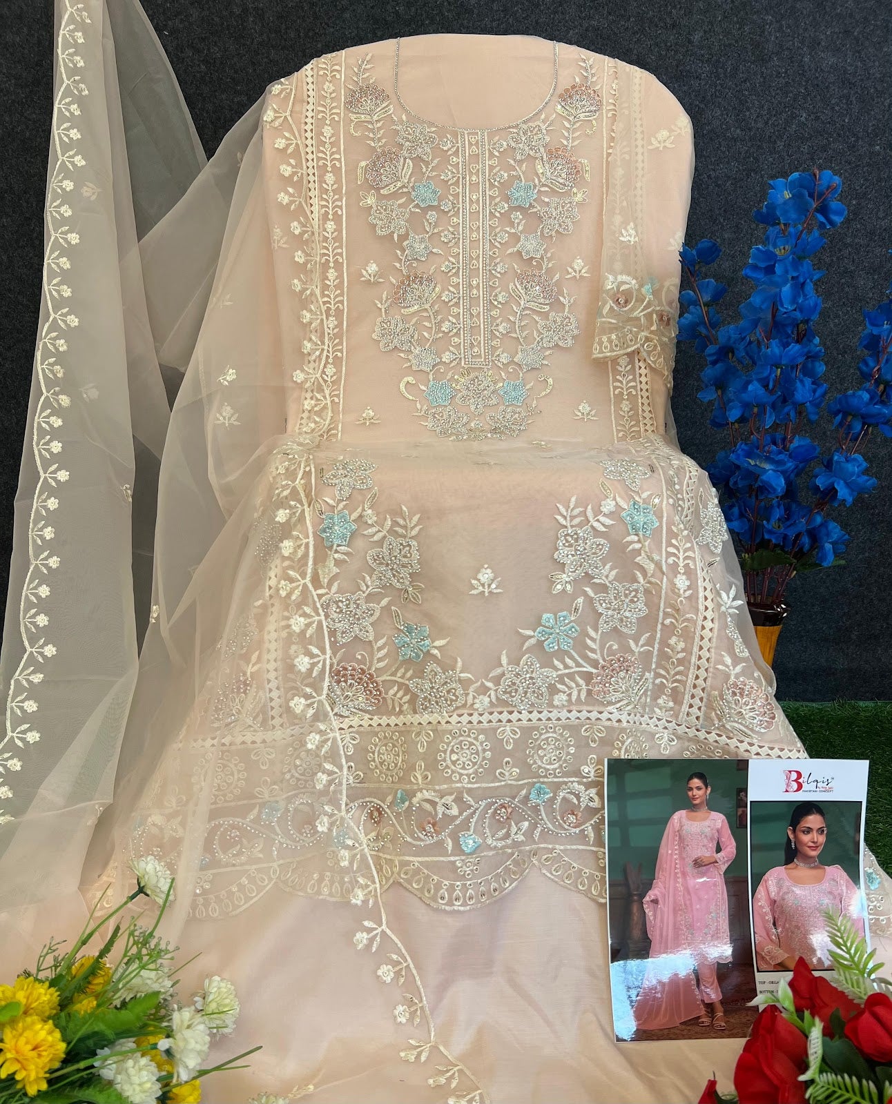 B 117 Bilqis Organza Pakistani Salwar Suits Wholesaler