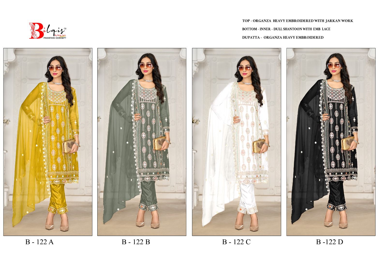 B 122 Bilqis Organza Pakistani Salwar Suits Wholesaler Gujarat