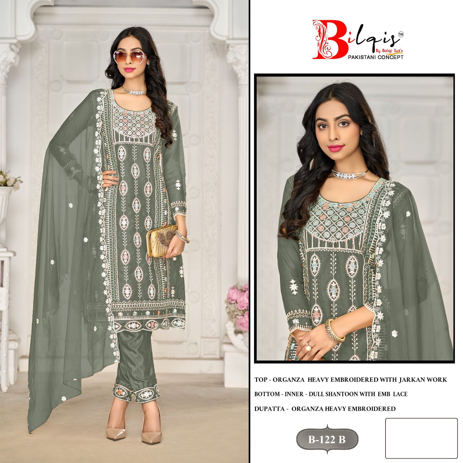 B 122 Bilqis Organza Pakistani Salwar Suits Wholesaler Gujarat