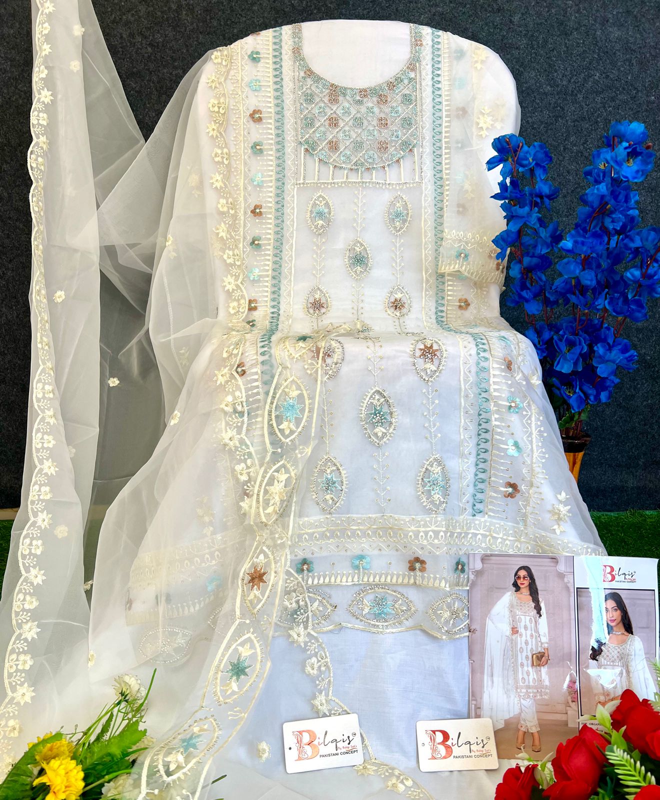 B 122 Bilqis Organza Pakistani Salwar Suits Wholesaler Gujarat