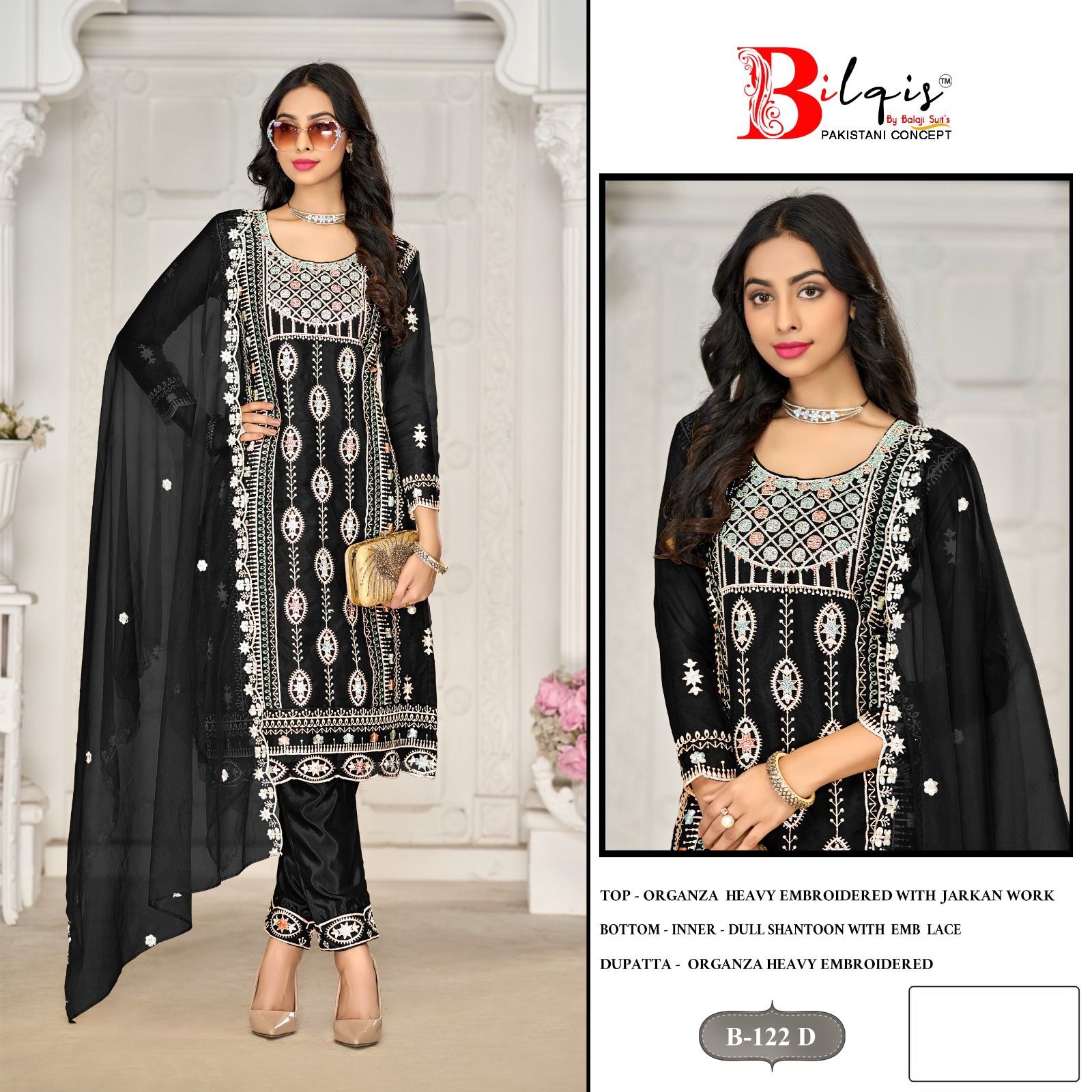 B 122 Bilqis Organza Pakistani Salwar Suits Wholesaler Gujarat