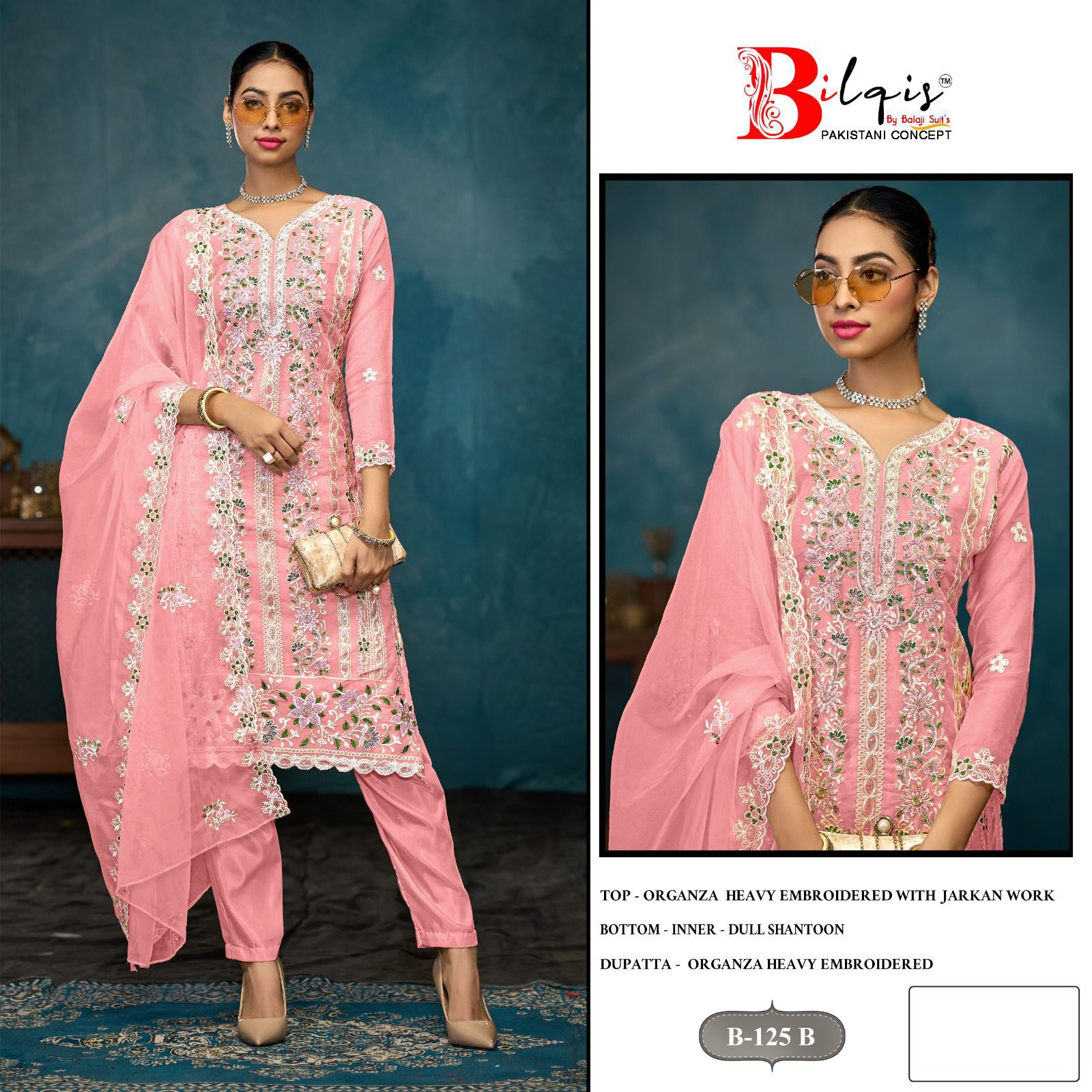B 125 Bilqis Organza Pakistani Salwar Suits Supplier Ahmedabad