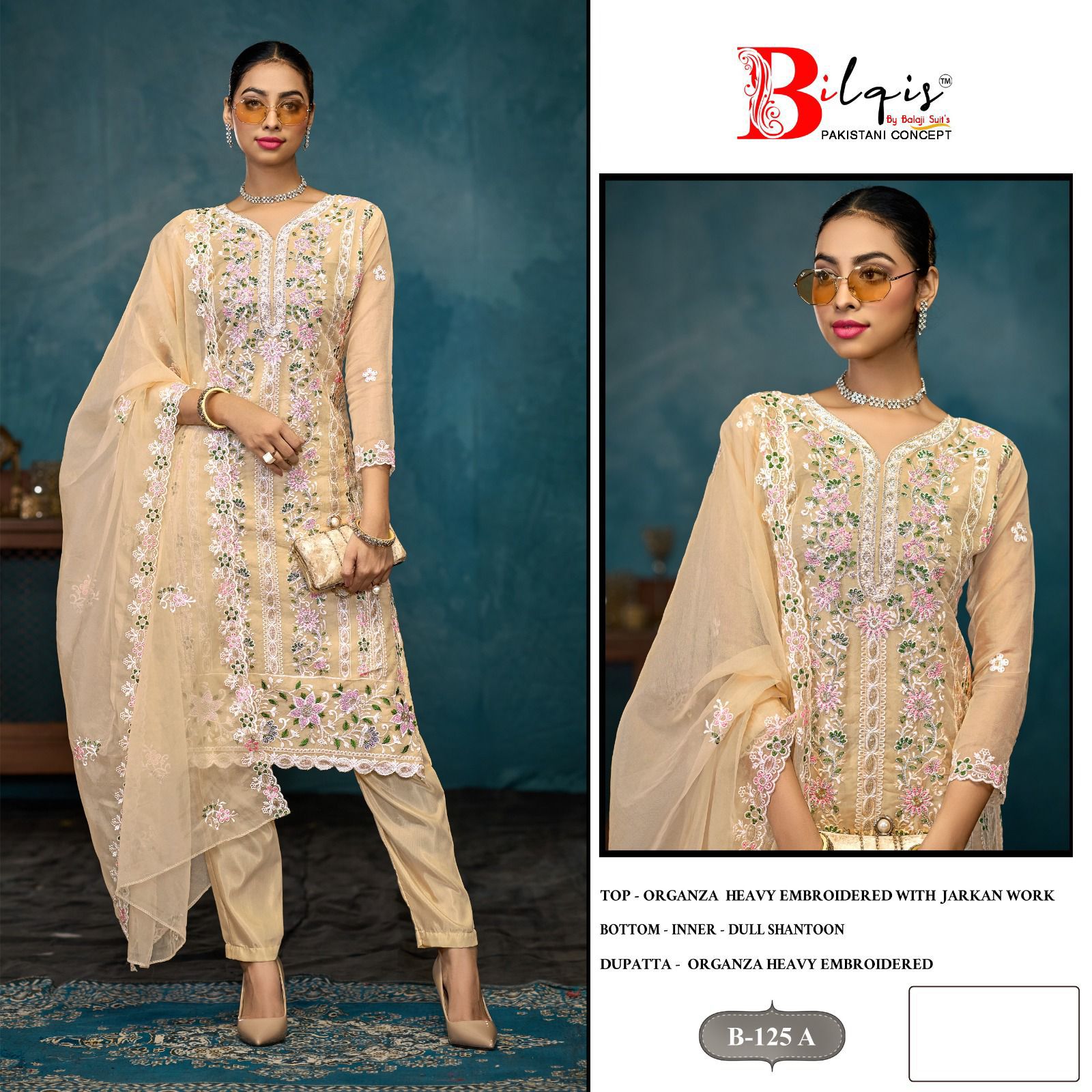 B 125 Bilqis Organza Pakistani Salwar Suits Supplier Ahmedabad