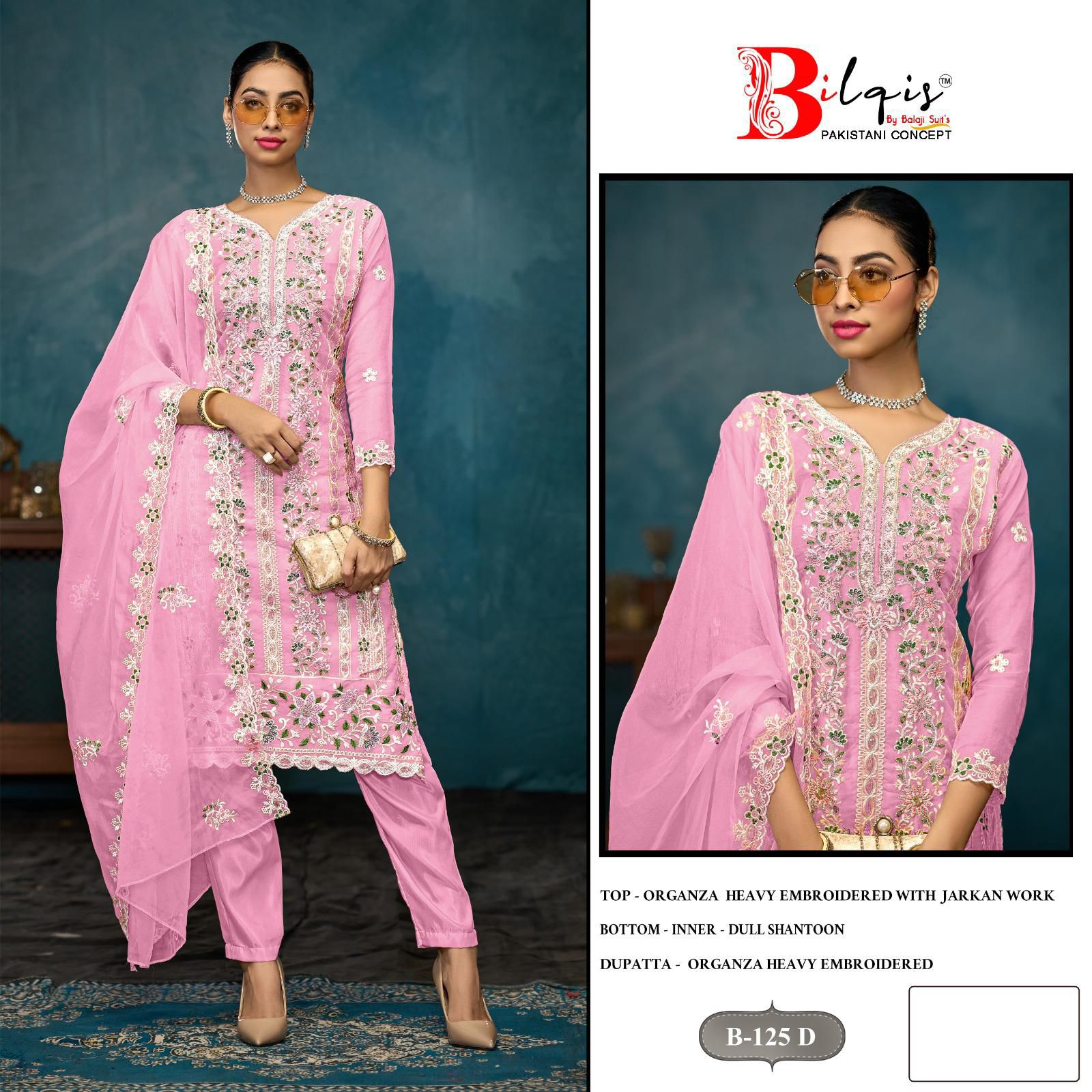 B 125 Bilqis Organza Pakistani Salwar Suits Supplier Ahmedabad