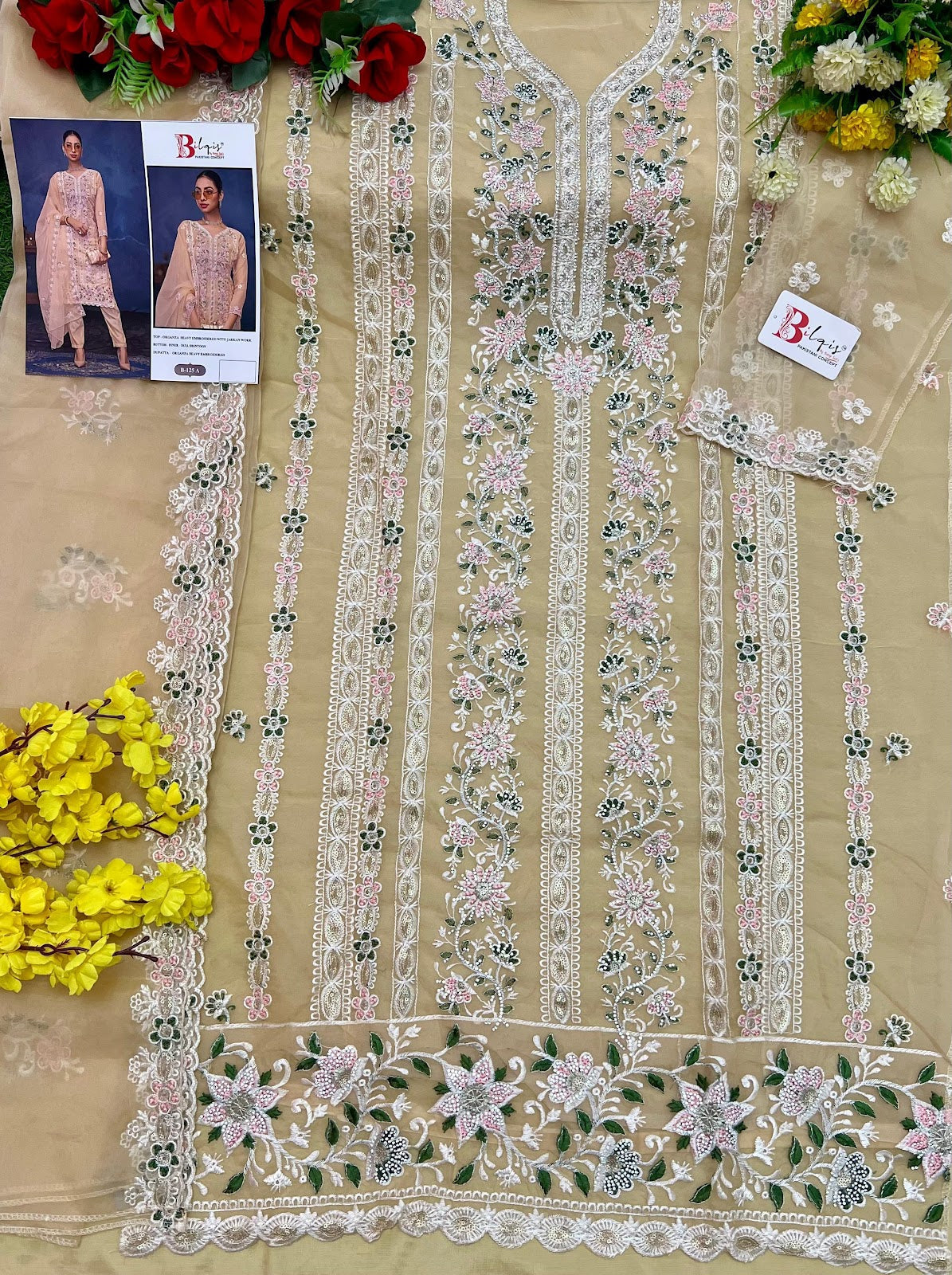 B 125 Bilqis Organza Pakistani Salwar Suits Supplier Ahmedabad
