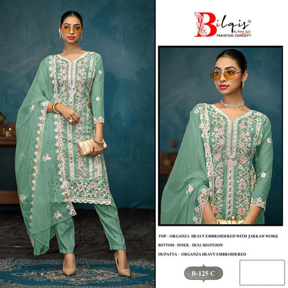 B 125 Bilqis Organza Pakistani Salwar Suits Supplier Ahmedabad