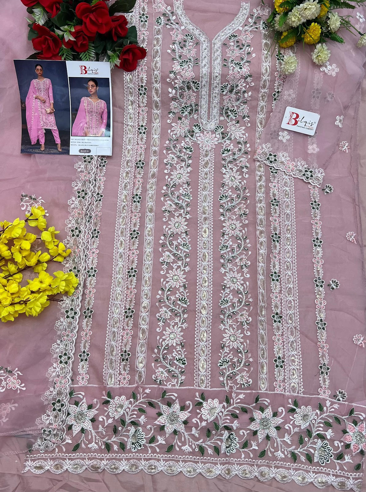B 125 Bilqis Organza Pakistani Salwar Suits Supplier Ahmedabad