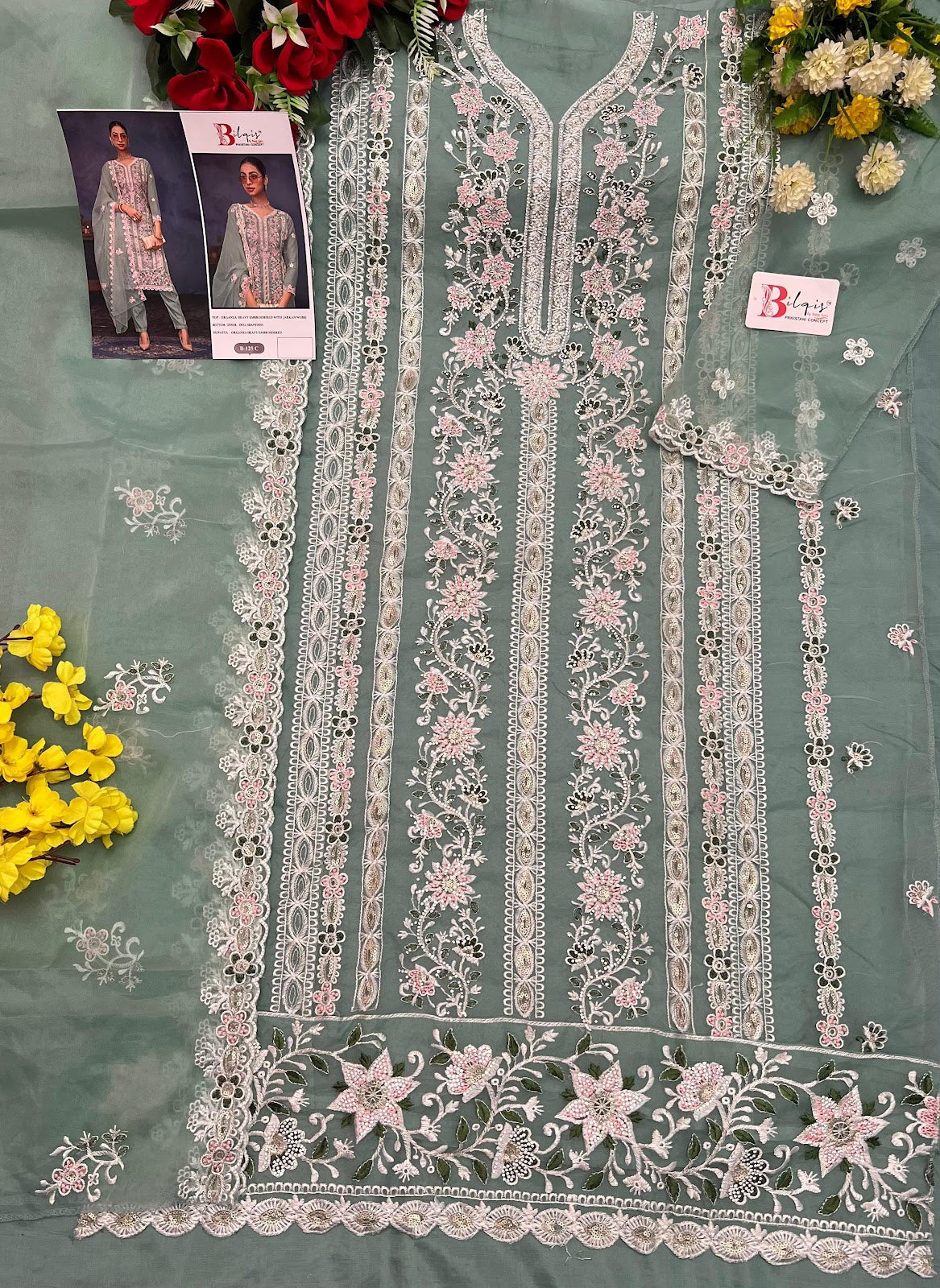 B 125 Bilqis Organza Pakistani Salwar Suits Supplier Ahmedabad