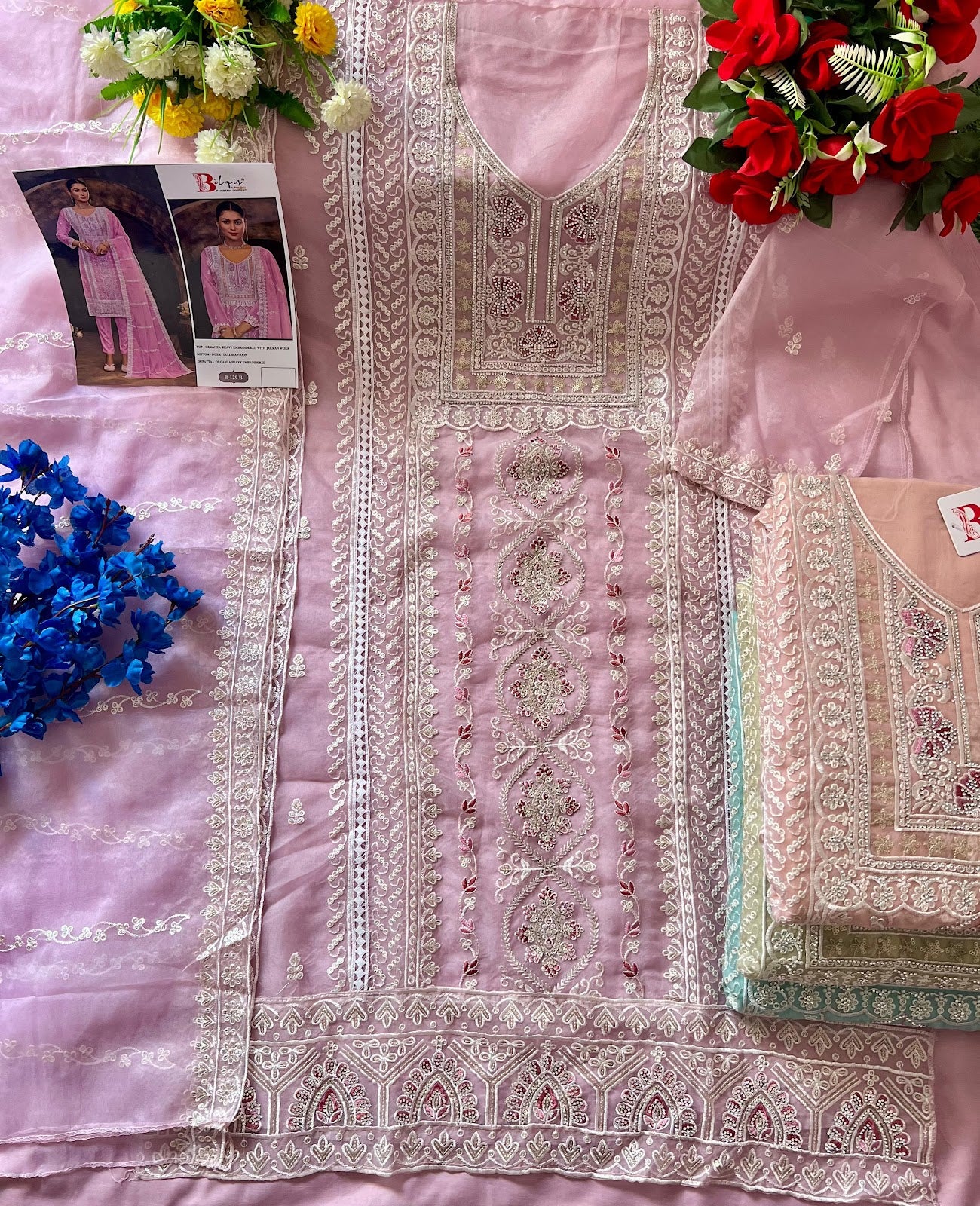 B 129 Bilqis Organza Pakistani Salwar Suits Exporter Ahmedabad
