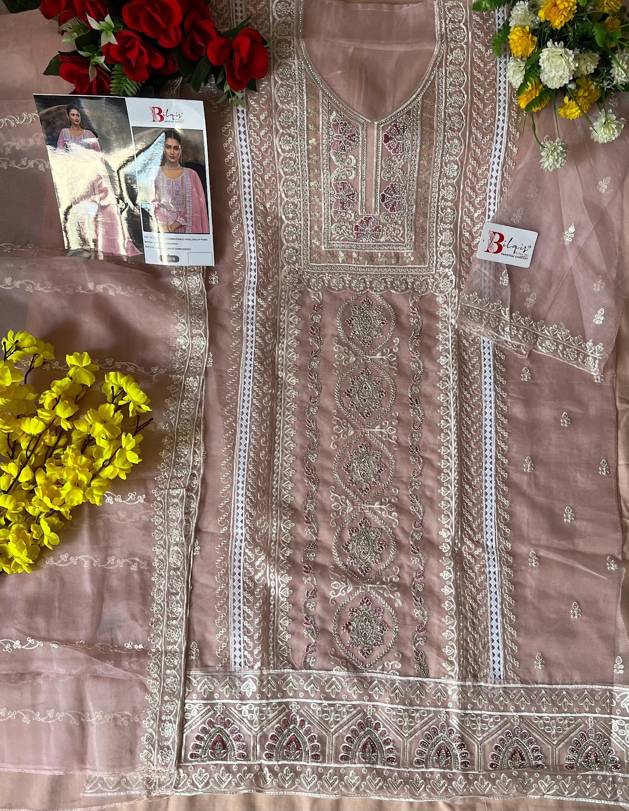 B 129 Bilqis Organza Pakistani Salwar Suits Exporter Ahmedabad