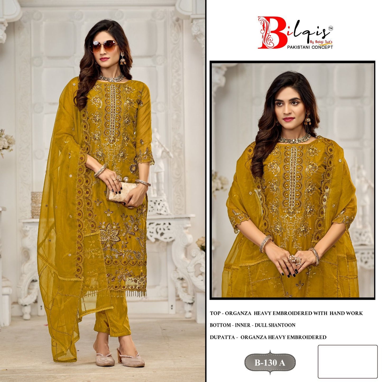 B 130 Bilqis Organza Pakistani Salwar Suits Exporter Gujarat