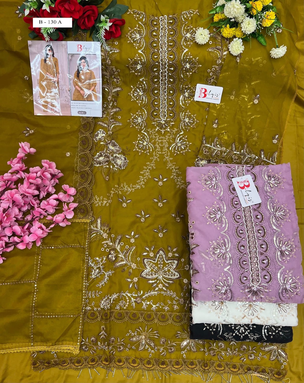 B 130 Bilqis Organza Pakistani Salwar Suits Exporter Gujarat