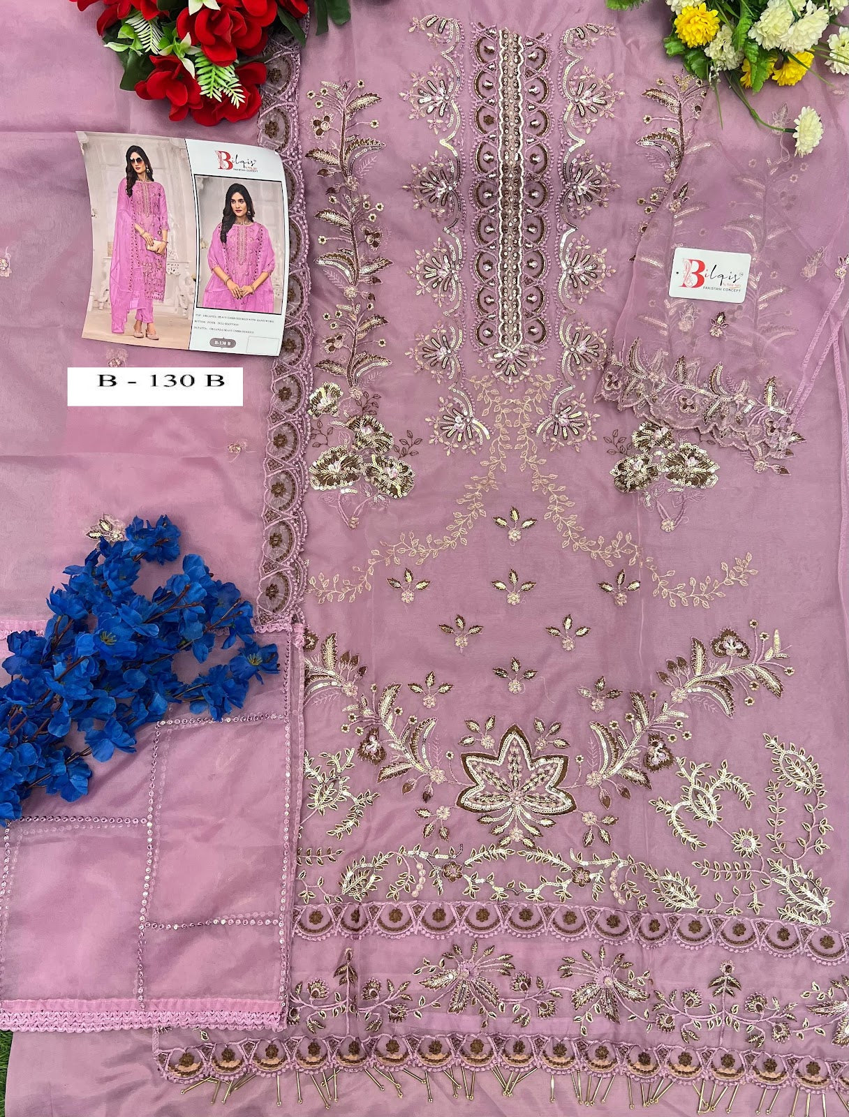 B 130 Bilqis Organza Pakistani Salwar Suits Exporter Gujarat