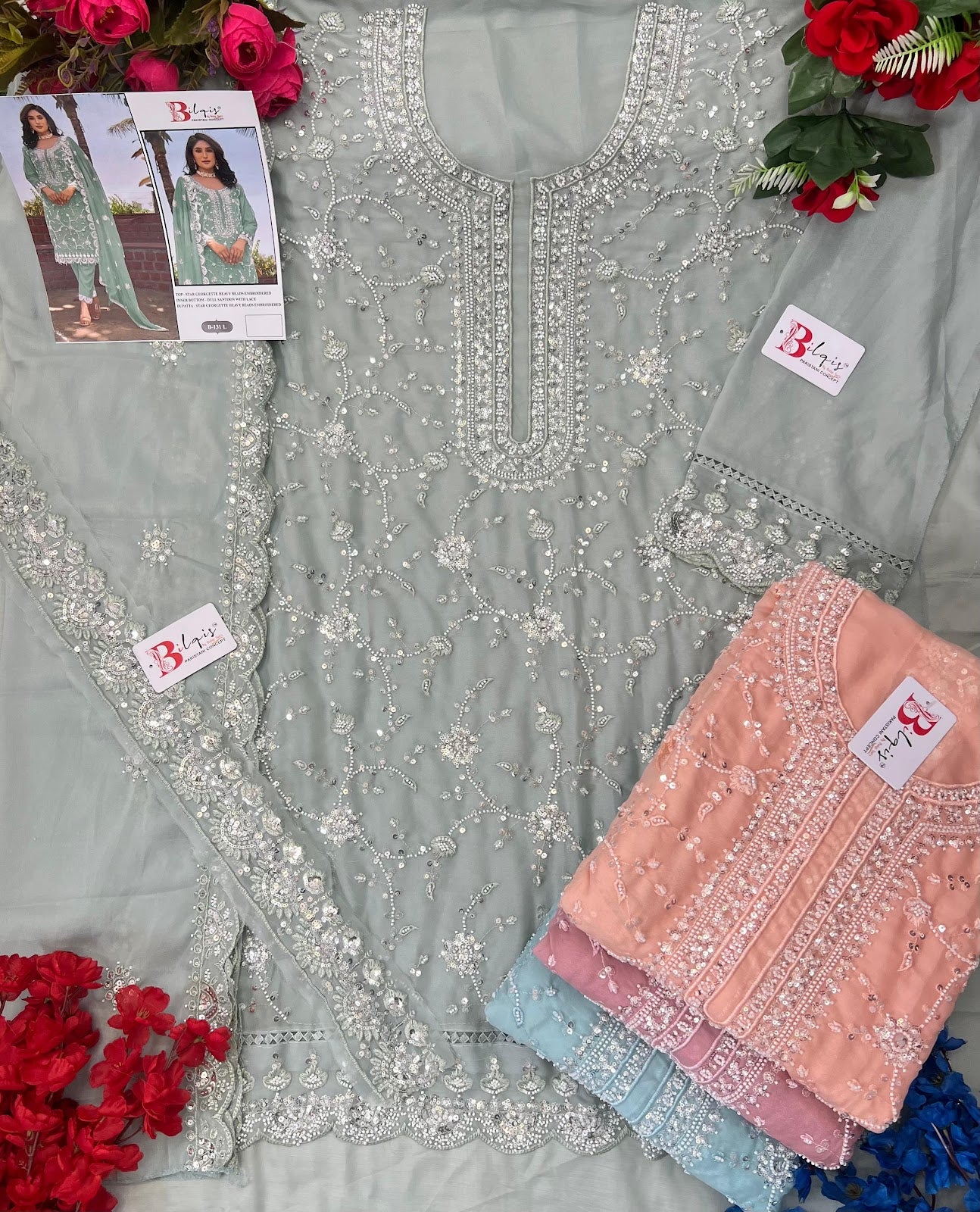 B 131 Ijkl Bilqis Fox Georgette Pakistani Salwar Suits Supplier Gujarat