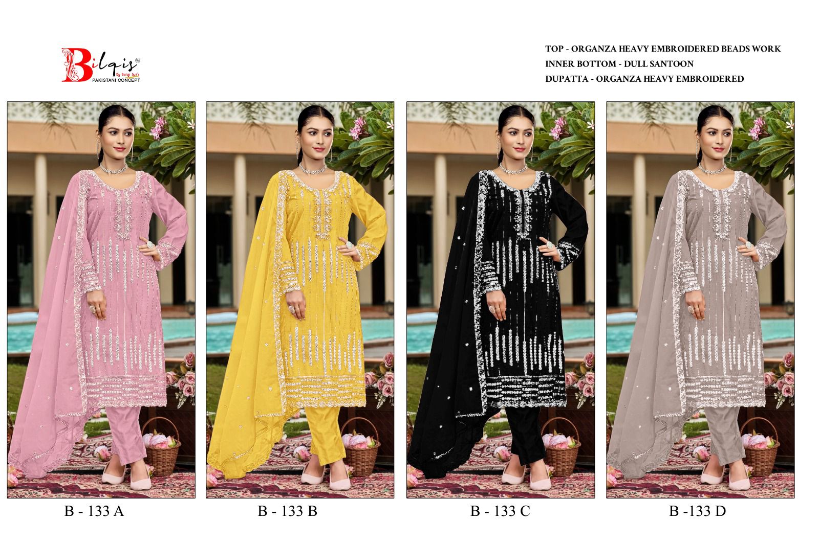 B 133 Bilqis Organza Pakistani Salwar Suits Manufacturer Gujarat